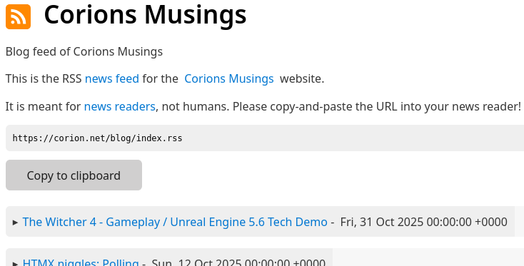 screenshot of RSS feed styled with XSLT