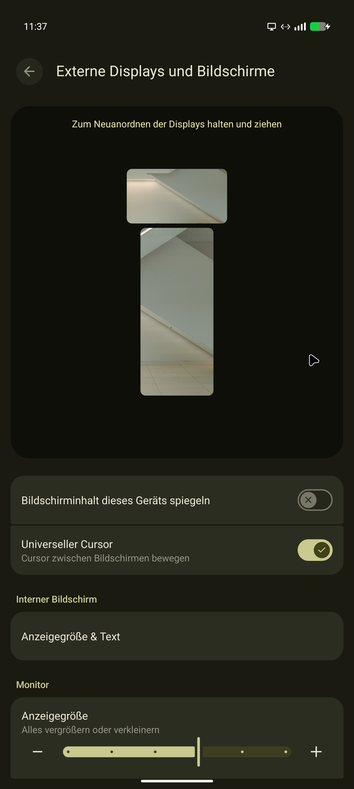 Screenshot of arrangement of the external screen