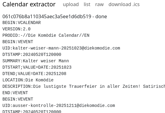 Raw Ical data